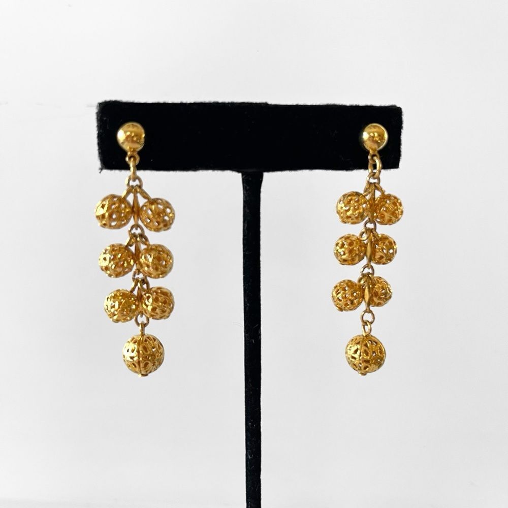 Avon Gold Filigree Bead Cluster Drop Earrings